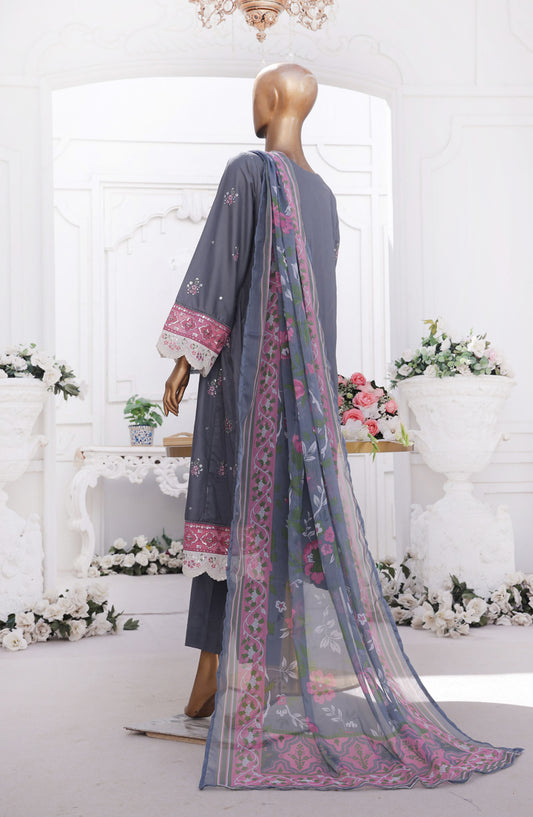 Bin Saeed Embroidered Cotton Stitched 3 Piece Frock - D-01 - BS25EEF - Grey - Festive Collection