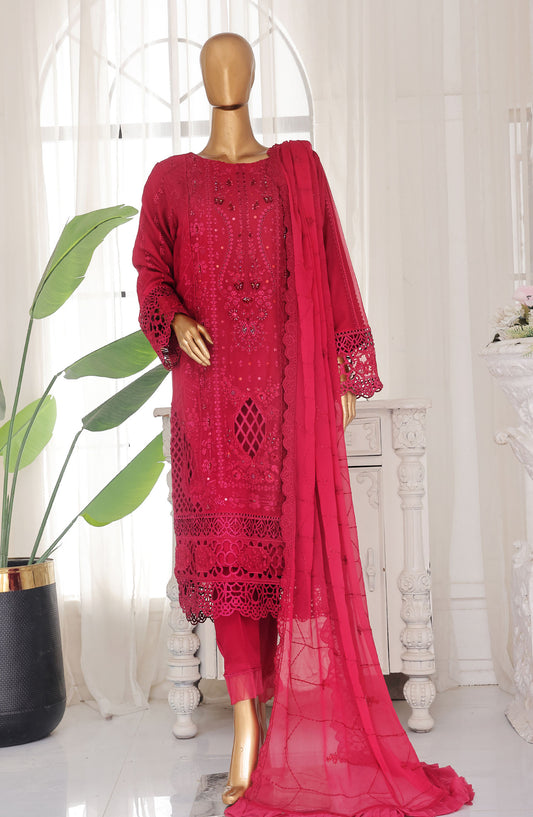 Bin Saeed Embroidered Chiffon Stitched 3 Piece Suit - D-05 - BS25ELC - Red - Festive Collection