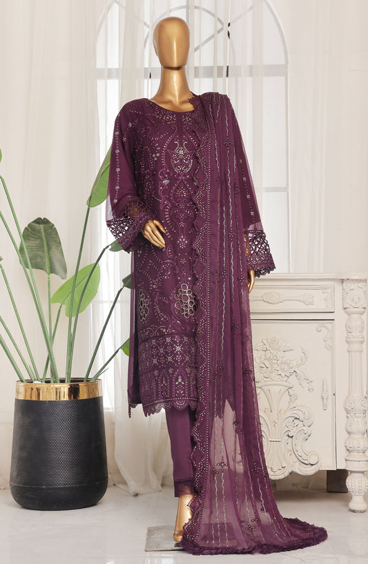 Bin Saeed Embroidered Chiffon Stitched 3 Piece Suit - D-02 - BS25ELC - Purple - Festive Collection