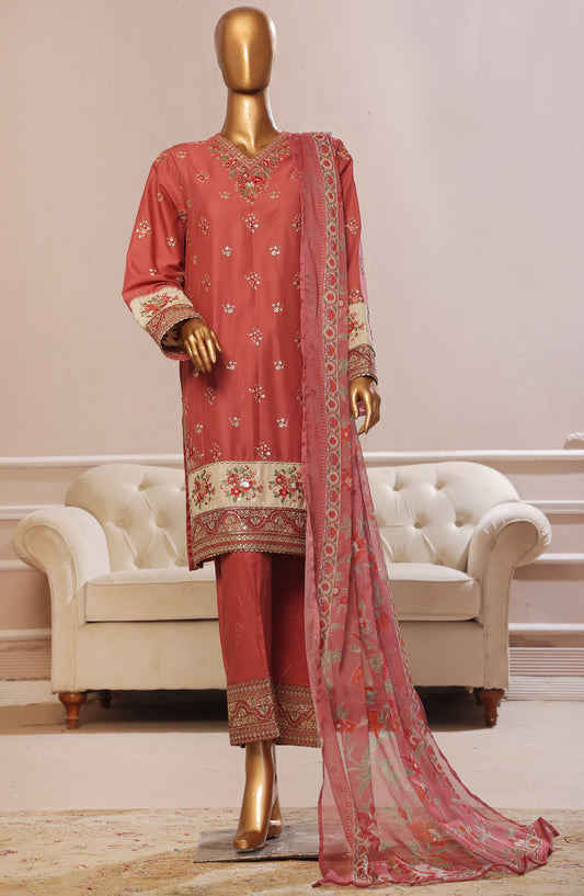 Bin Saeed Embroidered Cotton Stitched 3 Piece Suit - D-07 - BS25CE3PC - Red - Summer Collection