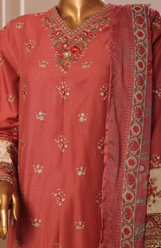 Bin Saeed Embroidered Cotton Stitched 3 Piece Suit - D-07 - BS25CE3PC - Red - Summer Collection