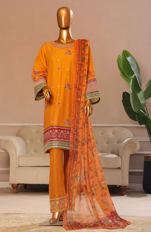 Bin Saeed Embroidered Cotton Stitched 3 Piece Suit - D-05 - BS25CE3PC - Orange - Summer Collection