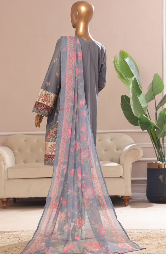 Bin Saeed Embroidered Cotton Stitched 3 Piece Suit - D-03 - BS25CE3PC - Grey - Summer Collection