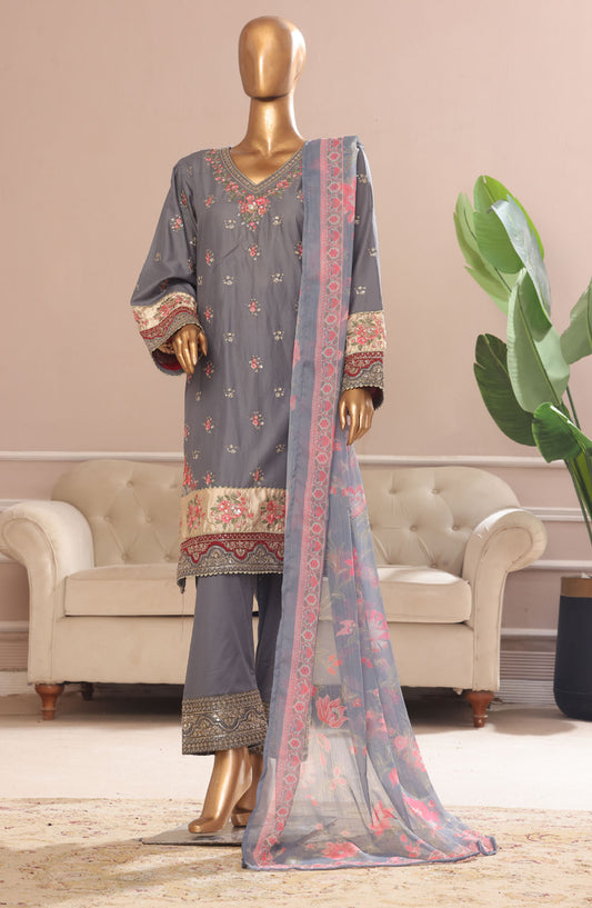 Bin Saeed Embroidered Cotton Stitched 3 Piece Suit - D-03 - BS25CE3PC - Grey - Summer Collection