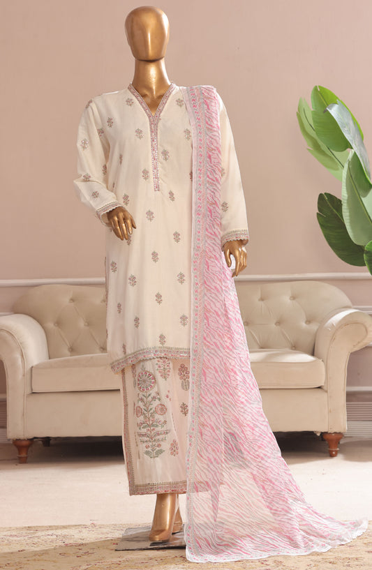 Bin Saeed Embroidered Cotton Stitched 3 Piece Suit - D-02 - BS25CE3PC - White - Summer Collection