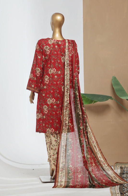 Bin Saeed Printed Lawn Stitched 3 Piece Suit - D-14 - BS25EPLV8 - Red - Summer Collection