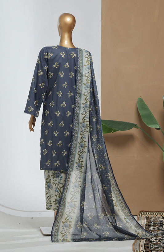 Bin Saeed Printed Lawn Stitched 3 Piece Suit - D-13 - BS25EPLV8 - Blue - Summer Collection