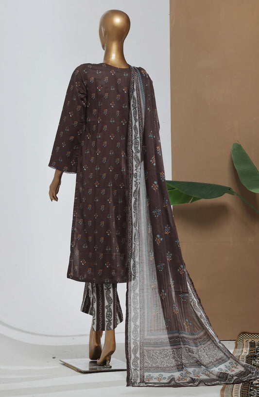 Bin Saeed Printed Lawn Stitched 3 Piece Suit - D-10 - BS25EPLV8 - Brown - Summer Collection
