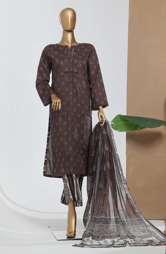 Bin Saeed Printed Lawn Stitched 3 Piece Suit - D-10 - BS25EPLV8 - Brown - Summer Collection