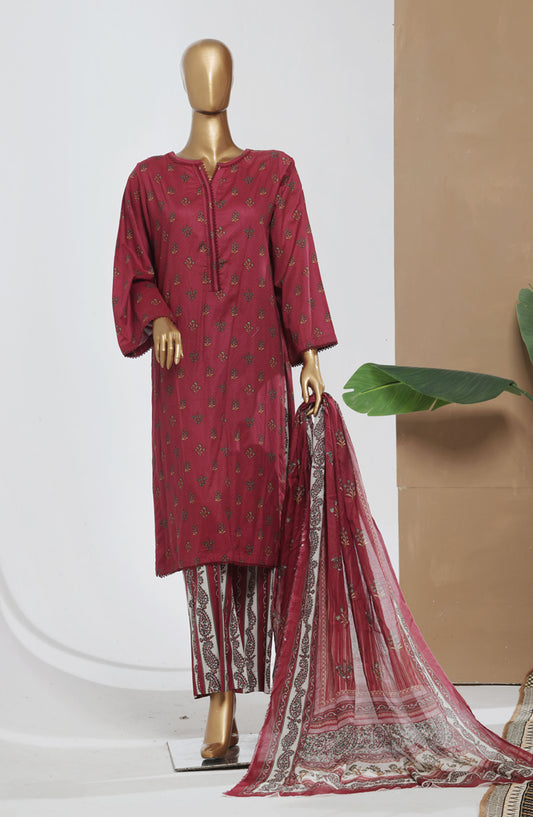 Bin Saeed Printed Lawn Stitched 3 Piece Suit - D-09 - BS25EPLV8 - Maroon - Summer Collection