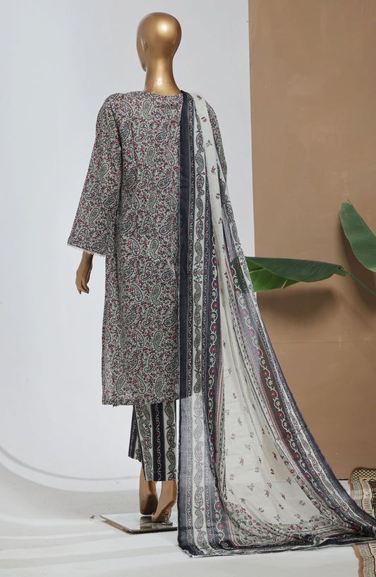 Bin Saeed Printed Lawn Stitched 3 Piece Suit - D-07 - BS25EPLV8 - Grey - Summer Collection