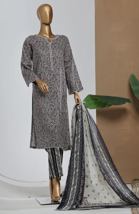 Bin Saeed Printed Lawn Stitched 3 Piece Suit - D-07 - BS25EPLV8 - Grey - Summer Collection