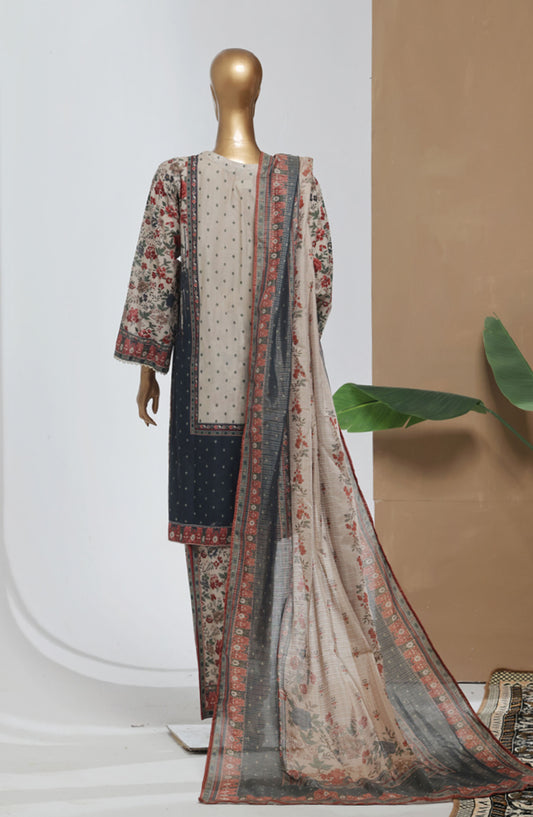 Bin Saeed Printed Lawn Stitched 3 Piece Suit - D-06 - BS25EPLV8 - Grey - Summer Collection