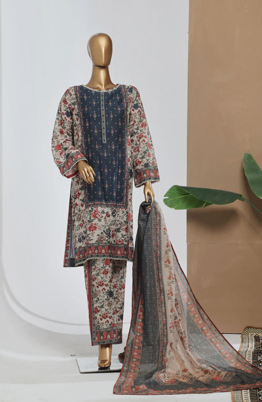 Bin Saeed Printed Lawn Stitched 3 Piece Suit - D-06 - BS25EPLV8 - Grey - Summer Collection