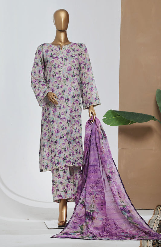 Bin Saeed Printed Lawn Stitched 3 Piece Suit - D-04 - BS25EPLV8 - Purple - Summer Collection