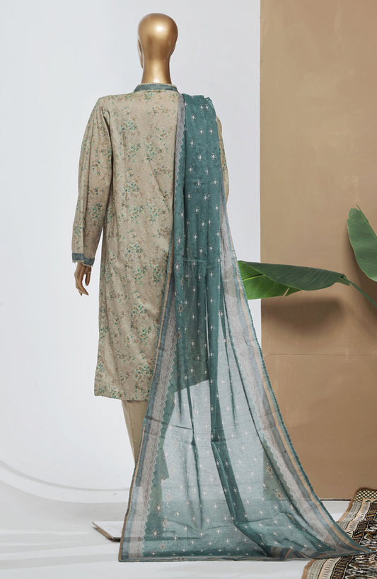Bin Saeed Printed Lawn Stitched 3 Piece Suit - D-02 - BS25EPLV8 - Grey - Summer Collection