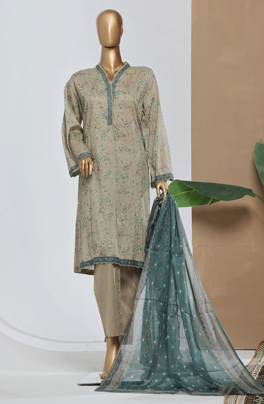 Bin Saeed Printed Lawn Stitched 3 Piece Suit - D-02 - BS25EPLV8 - Grey - Summer Collection
