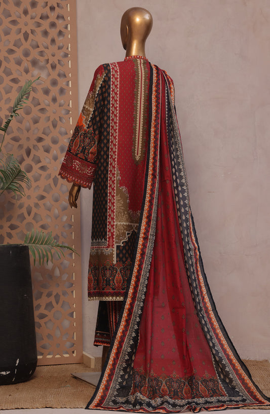 Bin Saeed Embroidered Lawn Stitched 3 Piece Suit - D-12 - BS25REL - Red - Summer Collection