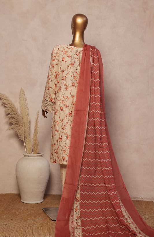 Bin Saeed Embroidered Lawn Stitched 3 Piece Suit - D-11 - BS25REL - Beige - Summer Collection