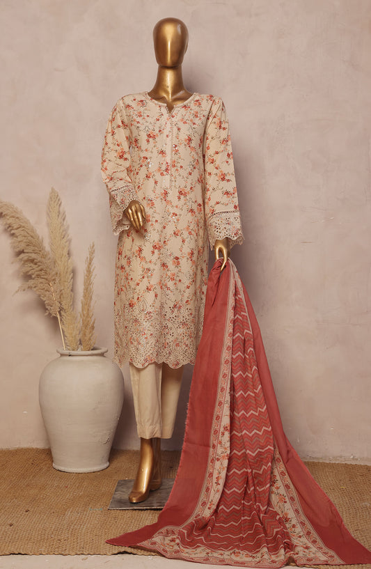 Bin Saeed Embroidered Lawn Stitched 3 Piece Suit - D-11 - BS25REL - Beige - Summer Collection