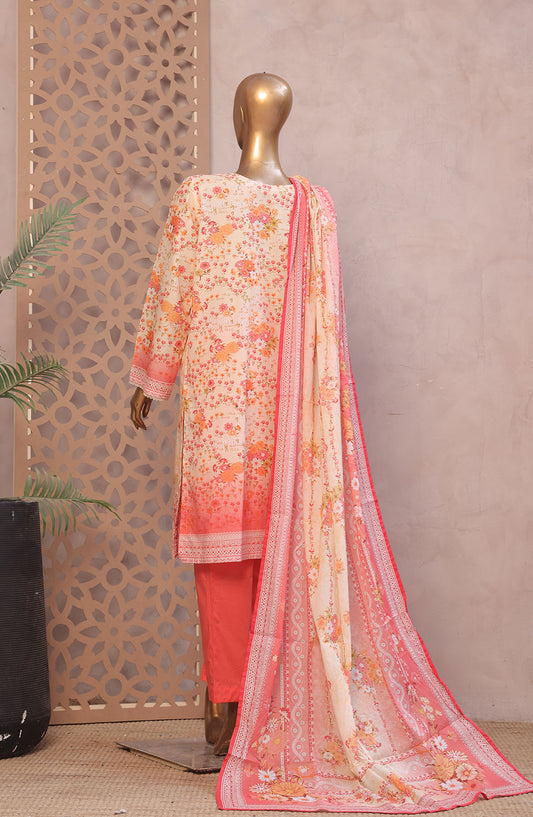 Bin Saeed Embroidered Lawn Stitched 3 Piece Suit - D-09 - BS25REL - Orange - Summer Collection