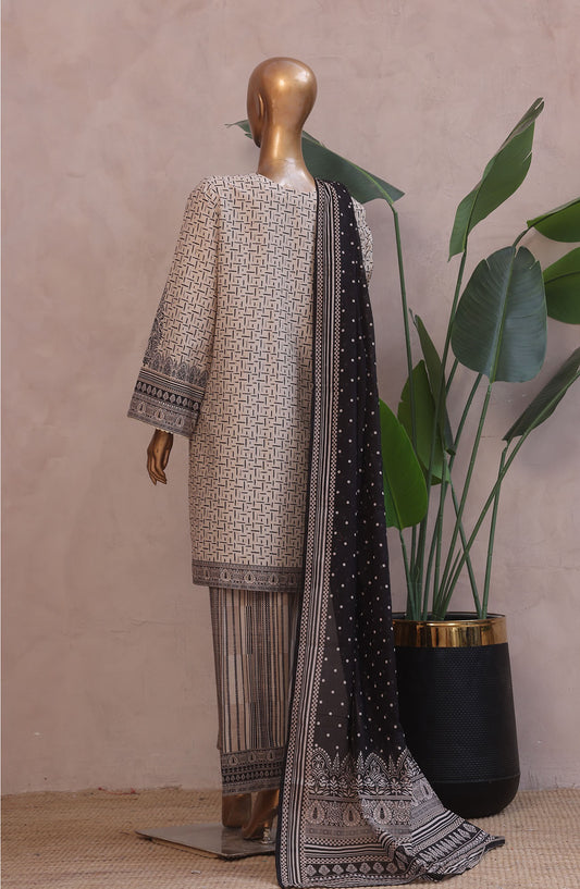 Bin Saeed Embroidered Lawn Stitched 3 Piece Suit - D-08 - BS25REL - Beige - Summer Collection