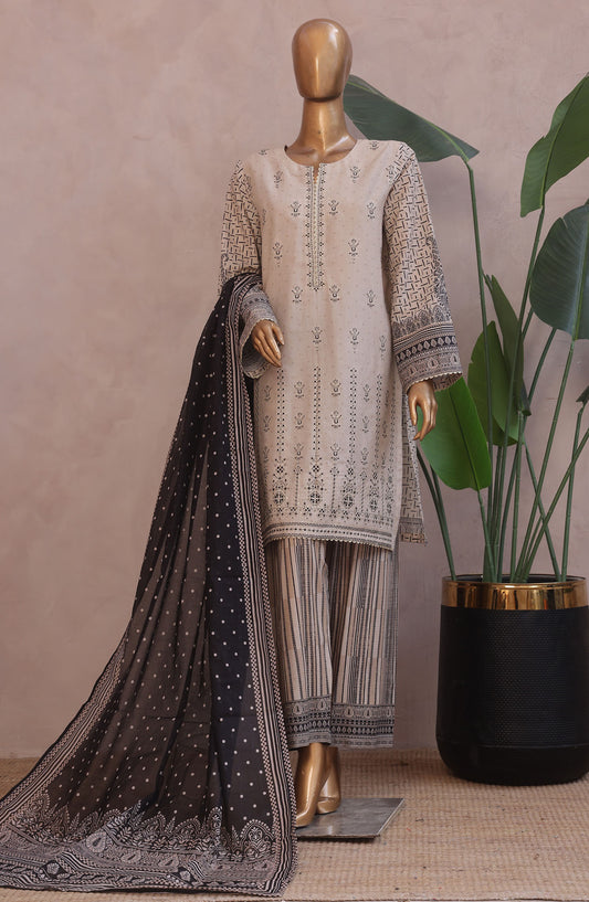 Bin Saeed Embroidered Lawn Stitched 3 Piece Suit - D-08 - BS25REL - Beige - Summer Collection
