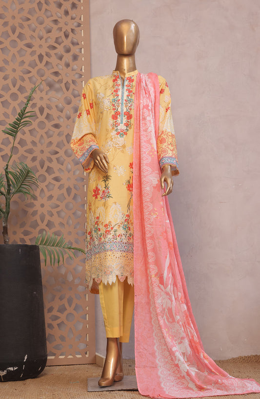 Bin Saeed Embroidered Lawn Stitched 3 Piece Suit - D-02 - BS25REL - Yellow - Summer Collection