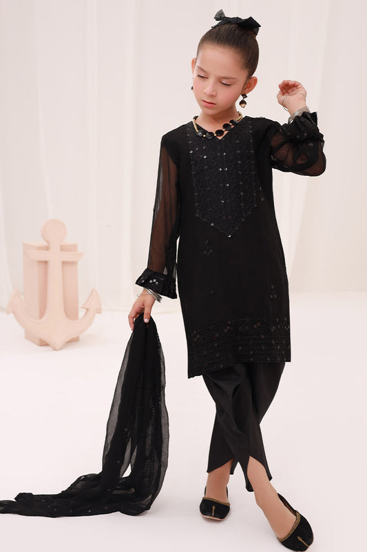 Merakish Kids Embroidered Chiffon Collection 2023 - Black