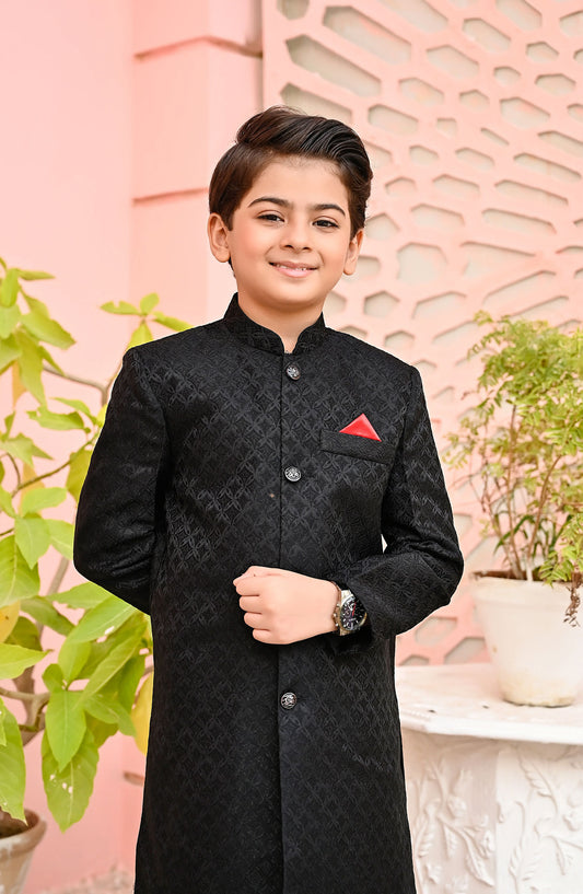 Exclusive Sherwani Collection By Hassan Jee - Black Jamawar Sherwani - S9