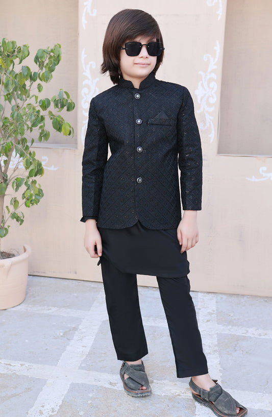 Exclusive Prince Coat Collection By Hassan Jee - Black Prince coat - P1