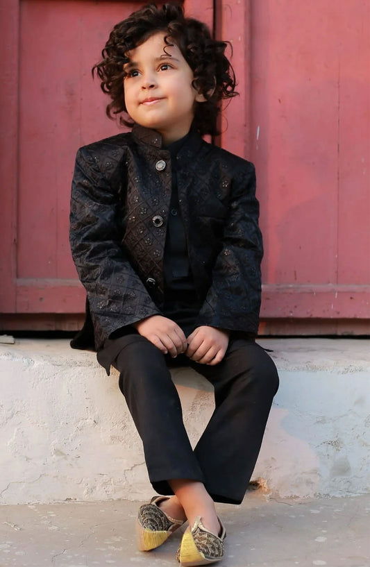 Exclusive Prince Coat Collection By Hassan Jee - Black Prince coat - P1