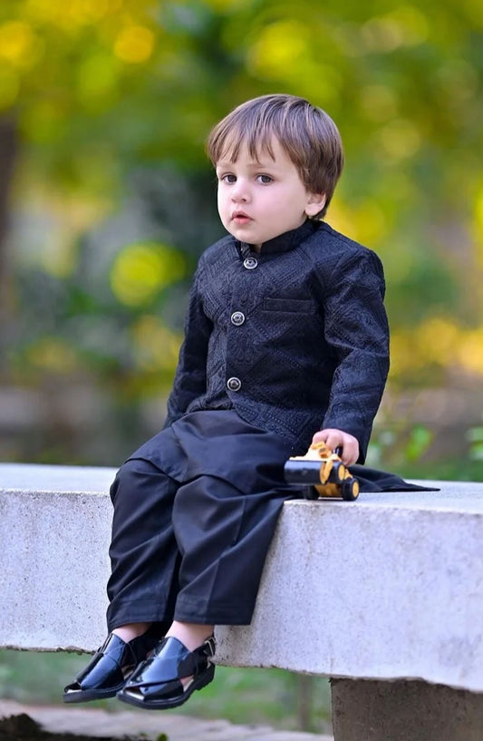 Exclusive Prince Coat Collection By Hassan Jee - Black Prince coat - P 10