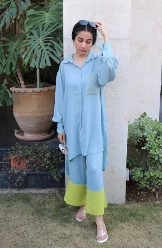 Hues Atelier Casual Grip Stitched 2 Piece - Blue Daisey - HA25BP - Blue - Casual Collection