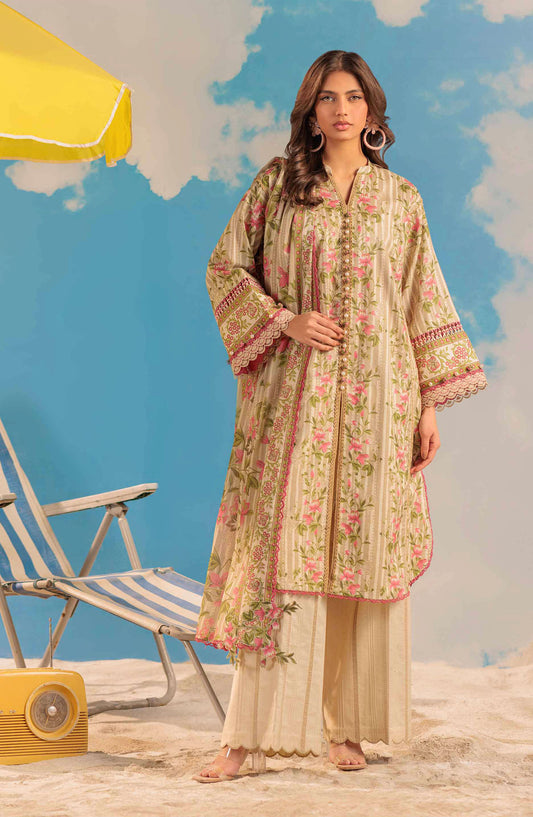 Bonanza Satrangi Embroidered Lawn Unstitched 3 Piece Suit - WSS25P3024 - BOS25THD1 - Beige - Summer Collection