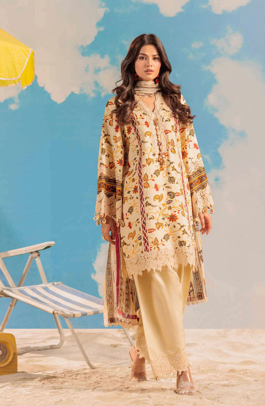 Bonanza Satrangi Embroidered Lawn Unstitched 3 Piece Suit - WSS25P3018 - BOS25THD1 - Cream - Summer Collection