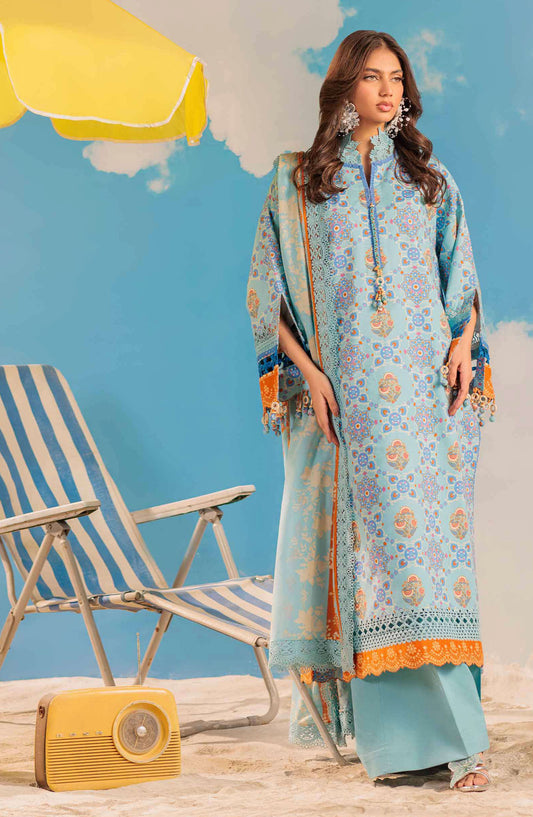 Bonanza Satrangi Embroidered Lawn Unstitched 3 Piece Suit - WSS25P3002 - BOS25THD1 - Blue - Summer Collection