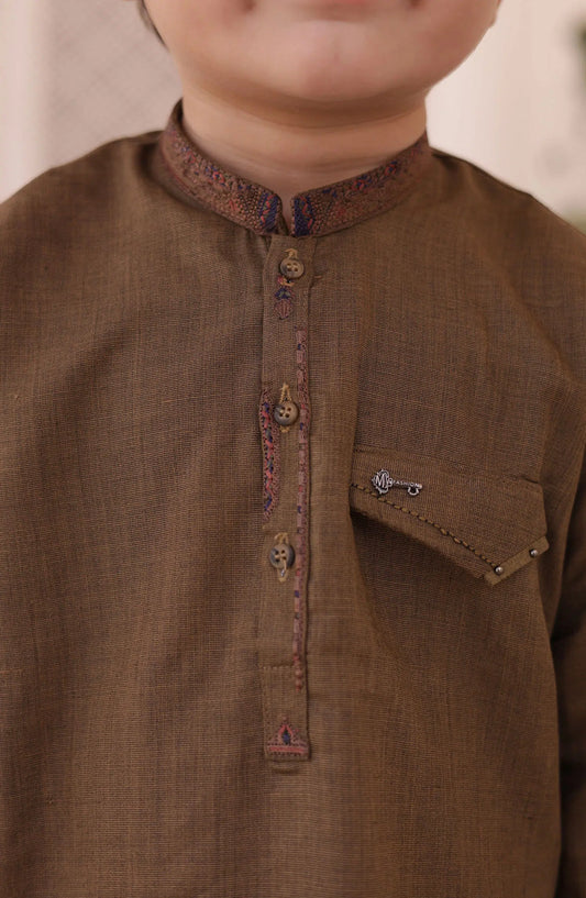 Eid Edit Kurta Trouser Collection By Hassan Jee - E 23 Buff Brown Kurta Trouser