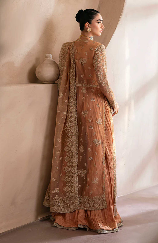 Emaan Adeel Embroidered Organza Unstitched 3 Piece - EA25C - Camelia - Peach - Formal Collection