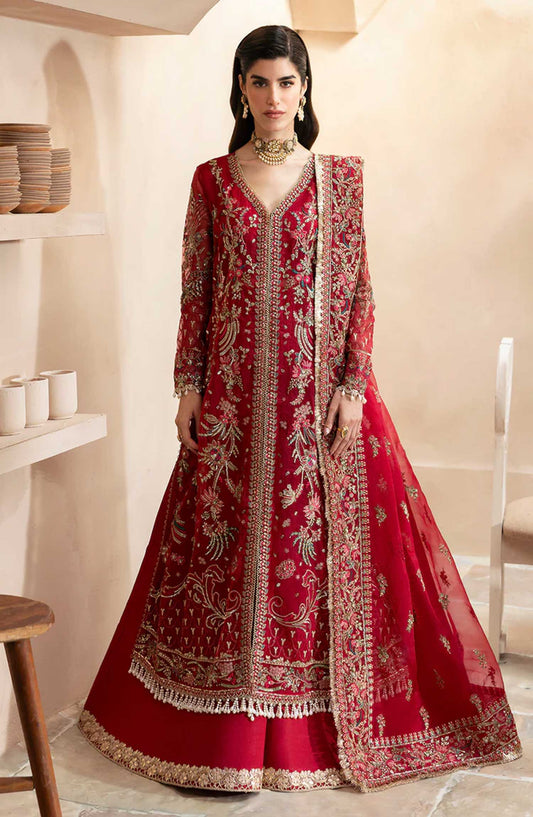 Emaan Adeel Embroidered Organza Unstitched 3 Piece - EA25C - Carmine - Red - Formal Collection