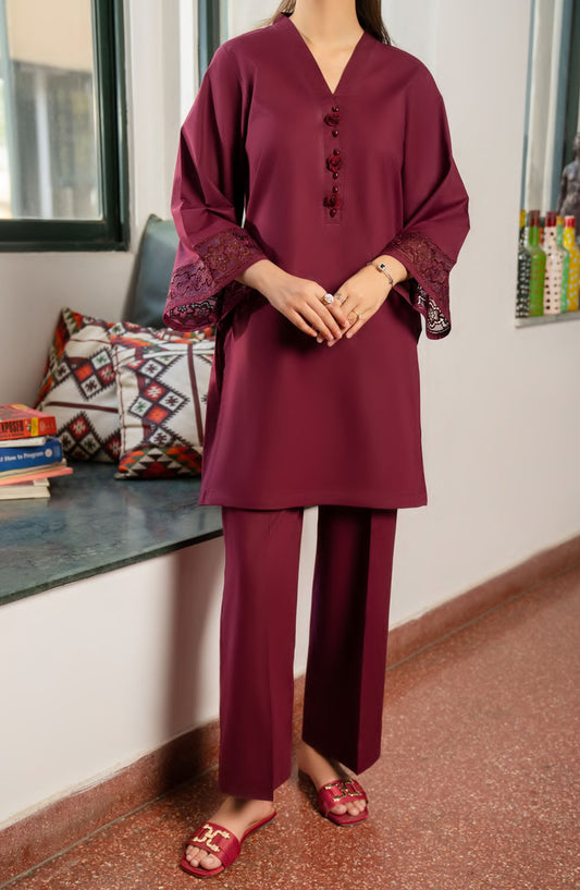 Casual Lite Casual Cotton Lawn Stitched 2 Piece Suit - Outfit-06 Maroon Farewell Feels - CL25CLD - Summer Collection