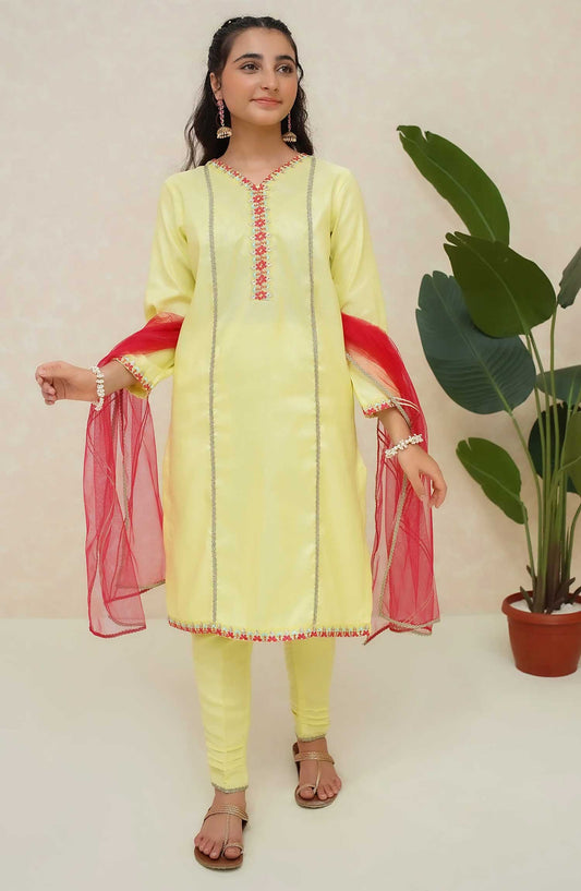 Modest Embroidered Raw Sillk Stitched 3 Piece - Chamak - MD25F - Festive Collection
