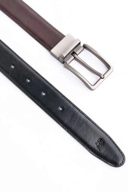 Belts Collection By Jild - Chromium Double Sided Reversible Men's' Leather Belt-Black Dark Brown