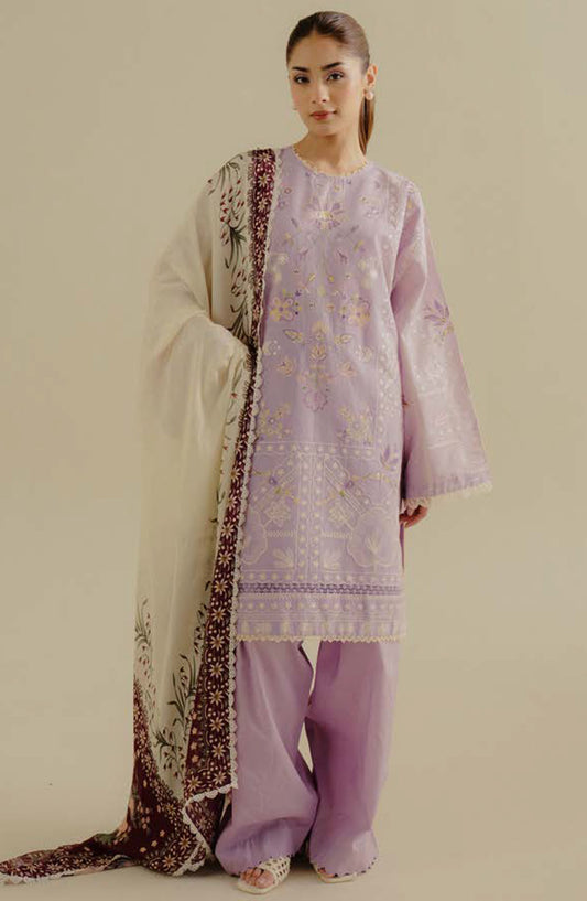 Coco by Zara Shahjahan Embroidered Lawn Unstitched 3 Piece Suit - D-10-B Nyssa - ZS25CLD2 - Purple - Summer Collection