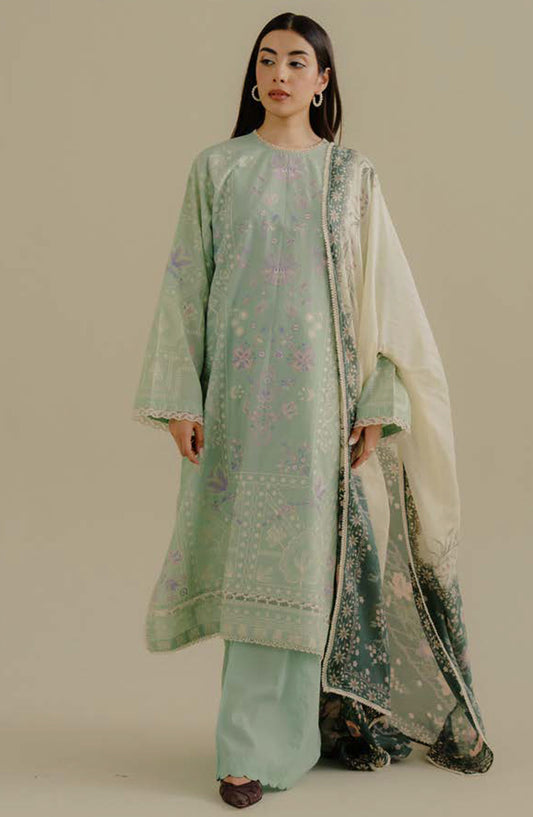 Coco by Zara Shahjahan Embroidered Lawn Unstitched 3 Piece Suit - D-10-A Sufa - ZS25CLD2 - Green - Summer Collection