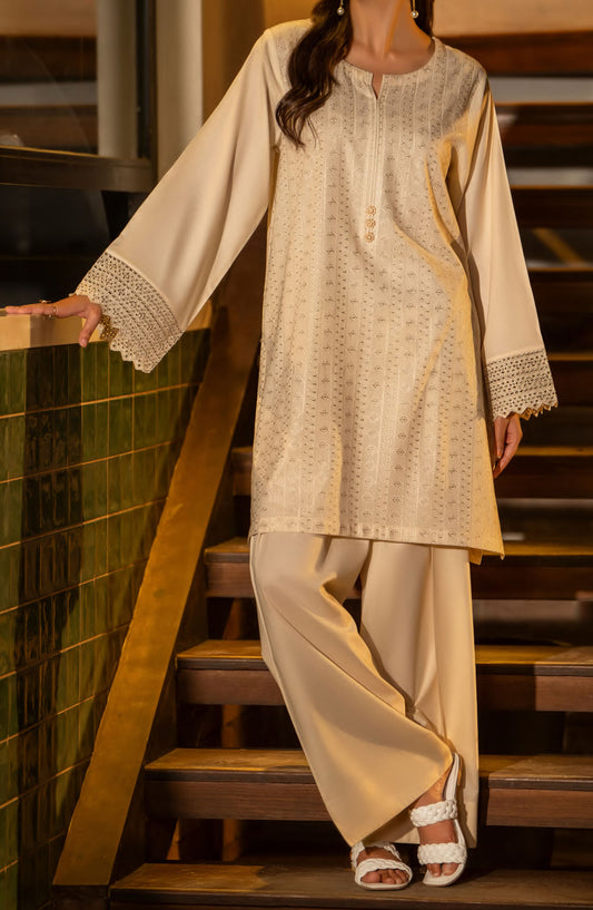 Casual Lite Embroidered Cotton Lawn Stitched 2 Piece Suit - Outfit-04 - CL25T70 - Beige - Summer Collection