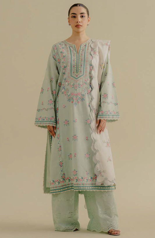 Coco by Zara Shahjahan Embroidered Jacquard Unstitched 3 Piece Suit - D-09-A Sufa - ZS25CLD2 - Green - Summer Collection