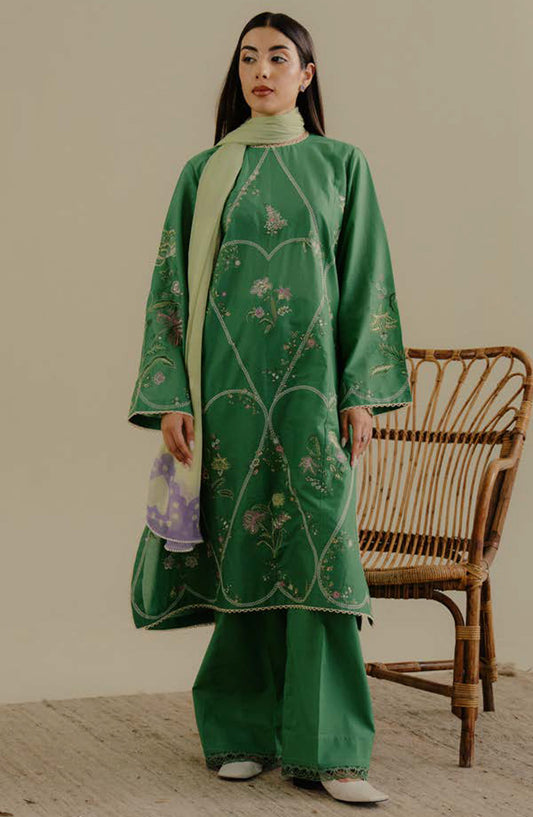 Coco by Zara Shahjahan Embroidered Lawn Unstitched 3 Piece Suit - D-08-B Zeest - ZS25CLD2 - Green - Summer Collection