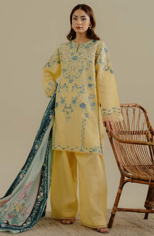 Coco by Zara Shahjahan Embroidered Lawn Unstitched 3 Piece Suit - D-07-B Zeest - ZS25CLD2 - Yellow - Summer Collection