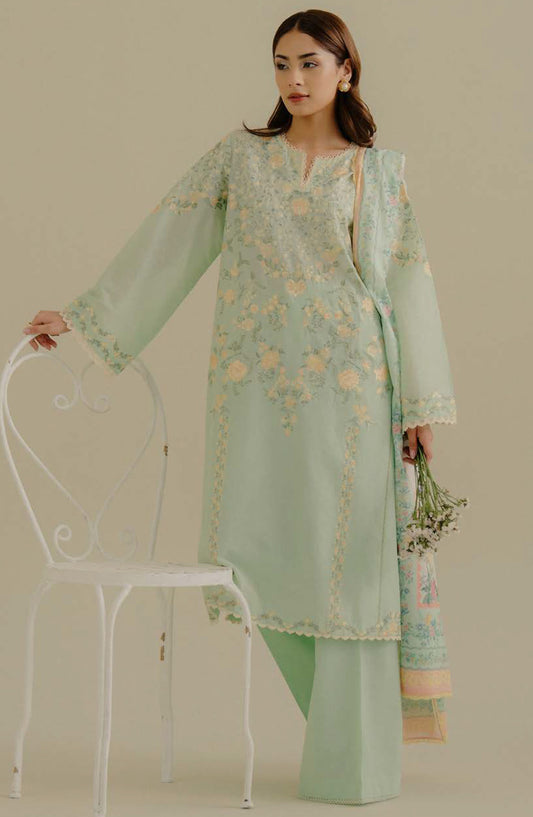 Coco by Zara Shahjahan Embroidered Lawn Unstitched 3 Piece Suit - D-07-A Yana - ZS25CLD2 - Green - Summer Collection
